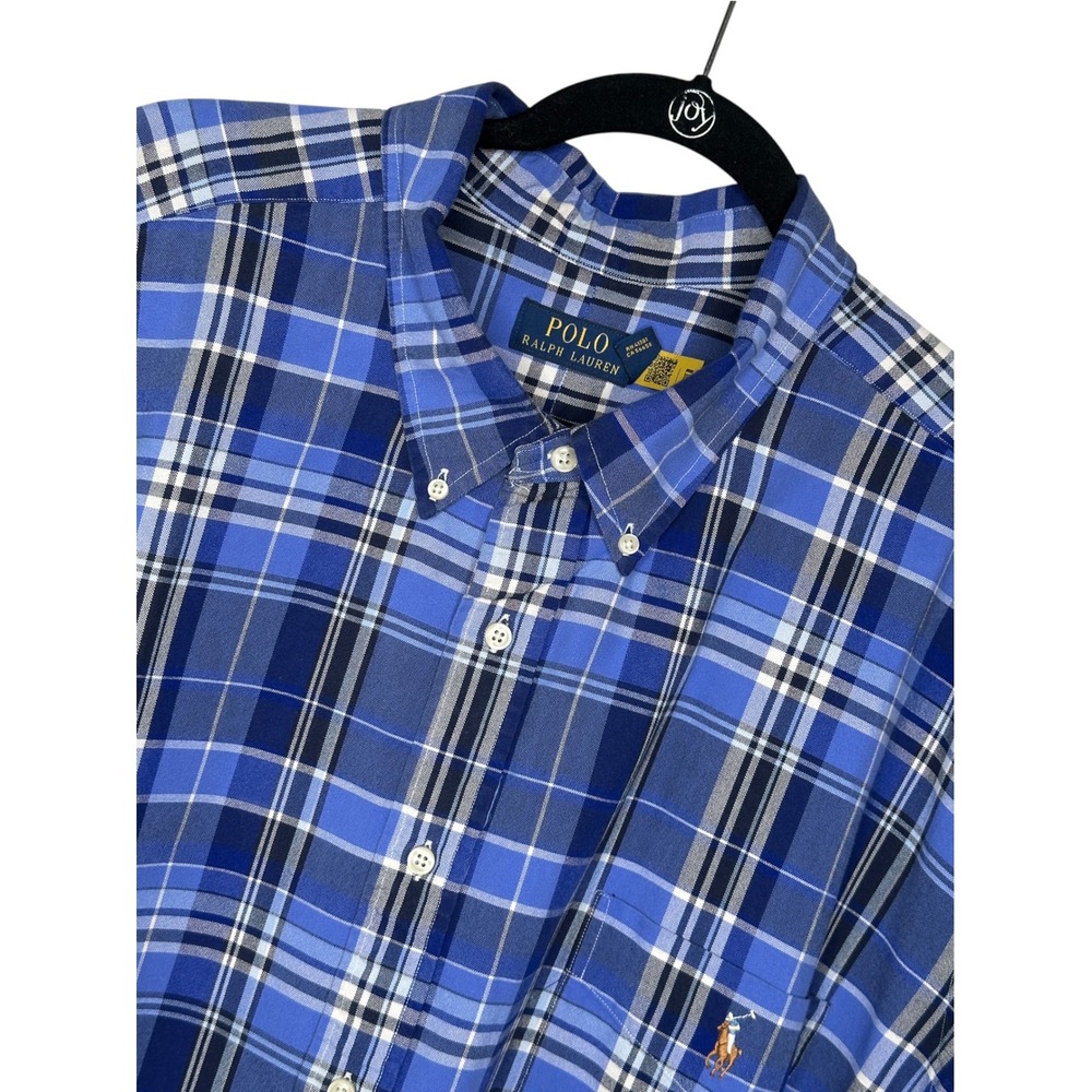 Polo Ralph Lauren Shirt 4XB Blue Plaid Short Sleeve Button Down Big & Tall Pony